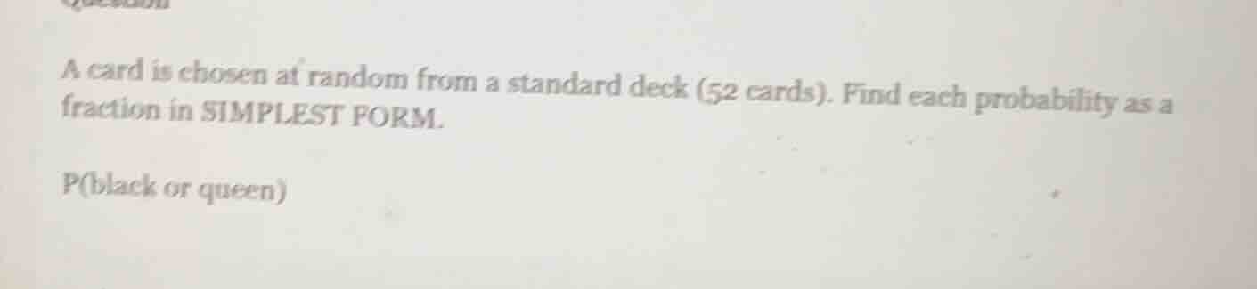 a card is chosen at random from a standard deck (52 cards). find each p…