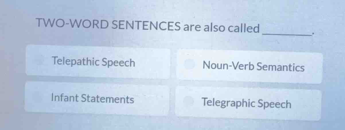 two-word sentences are also called ______. telepathic speech noun-verb …