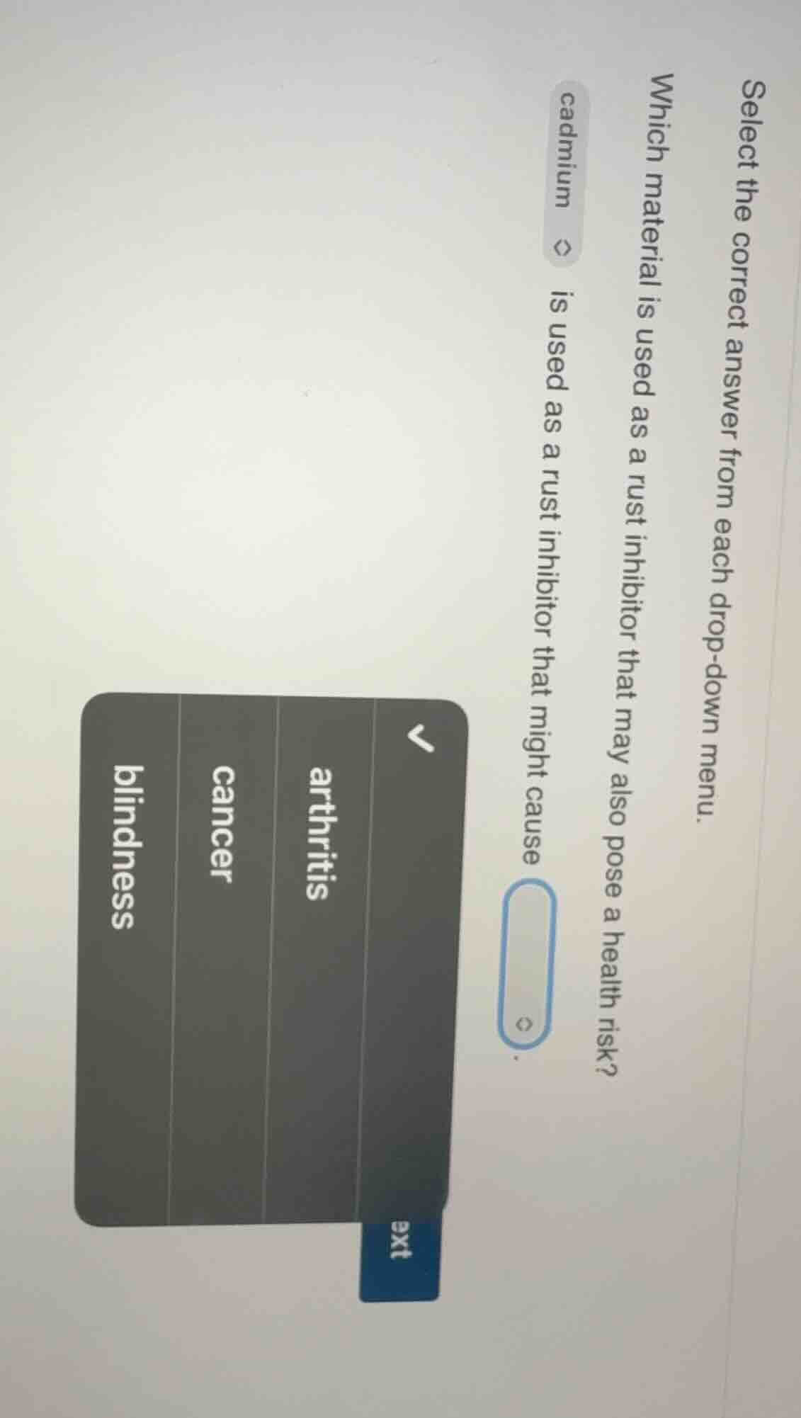 select the correct answer from each drop - down menu. which material is…