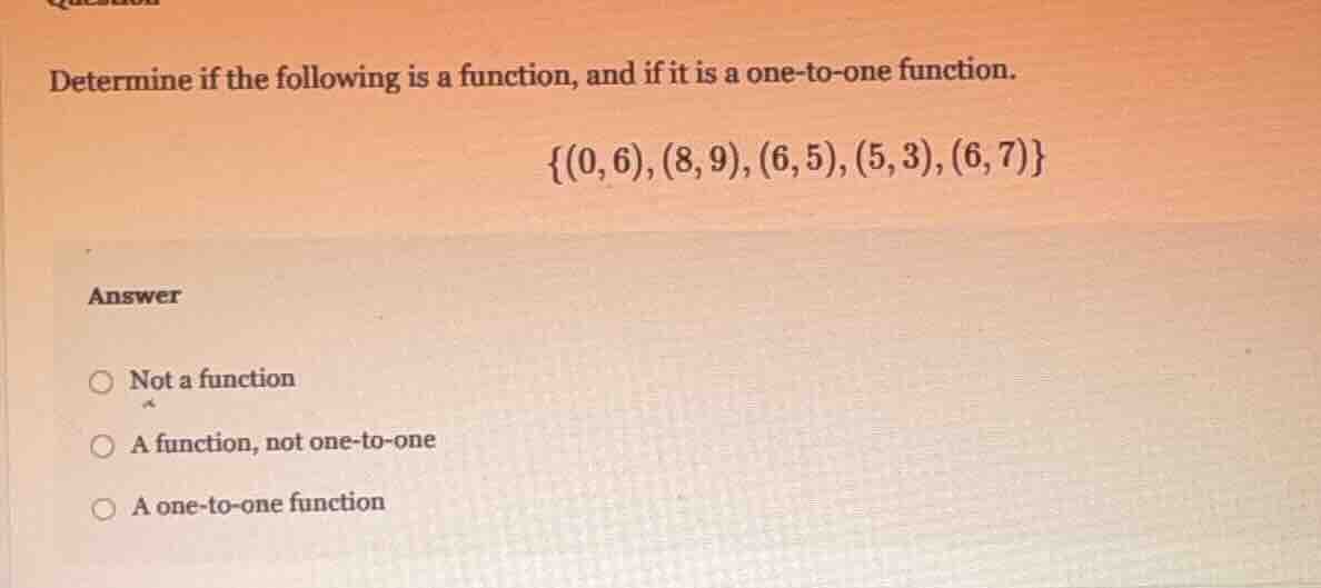 determine if the following is a function, and if it is a one - to - one…