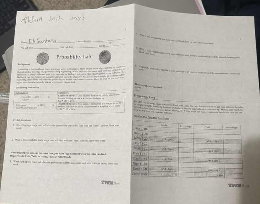 absent both days name: eli santana science course pre lab date post lab…