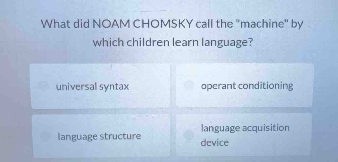 what did noam chomsky call the \machine\ by which children learn langua…