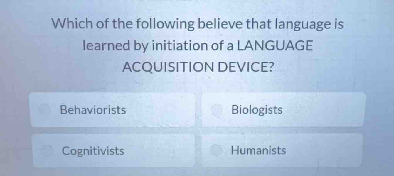 which of the following believe that language is learned by initiation o…