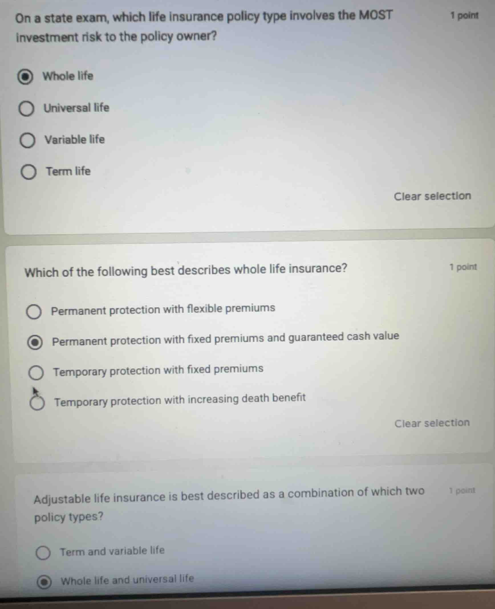 on a state exam, which life insurance policy type involves the most inv…