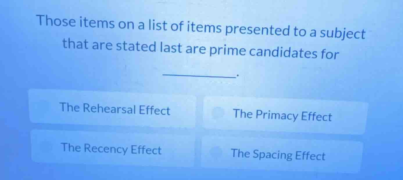those items on a list of items presented to a subject that are stated l…