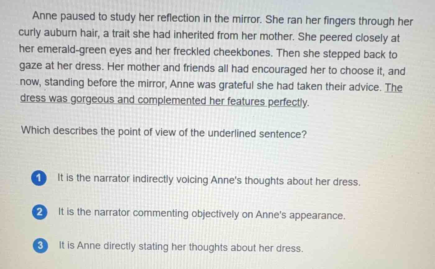 anne paused to study her reflection in the mirror. she ran her fingers …
