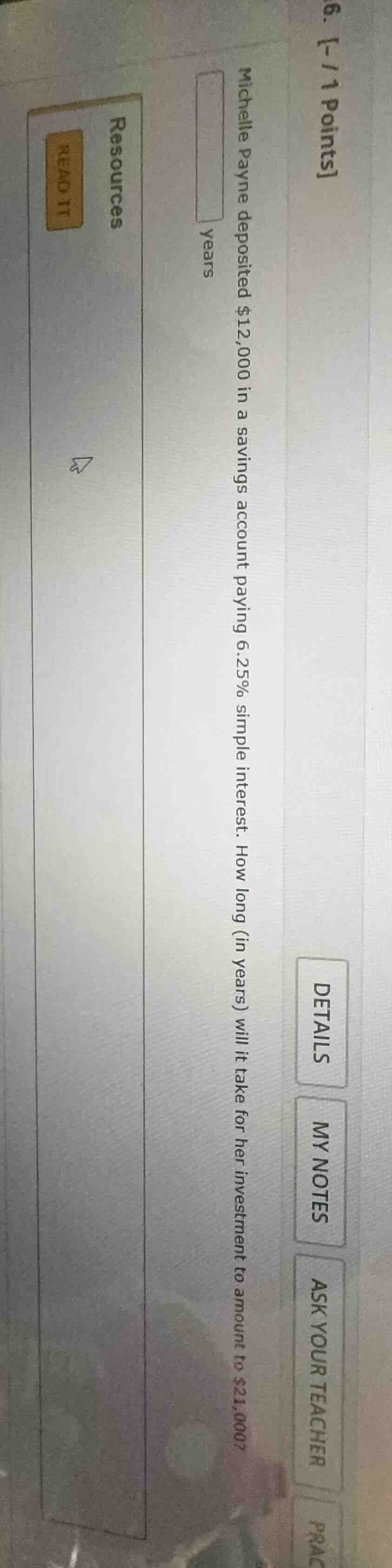 michelle payne deposited $12,000 in a savings account paying 6.25% simp…
