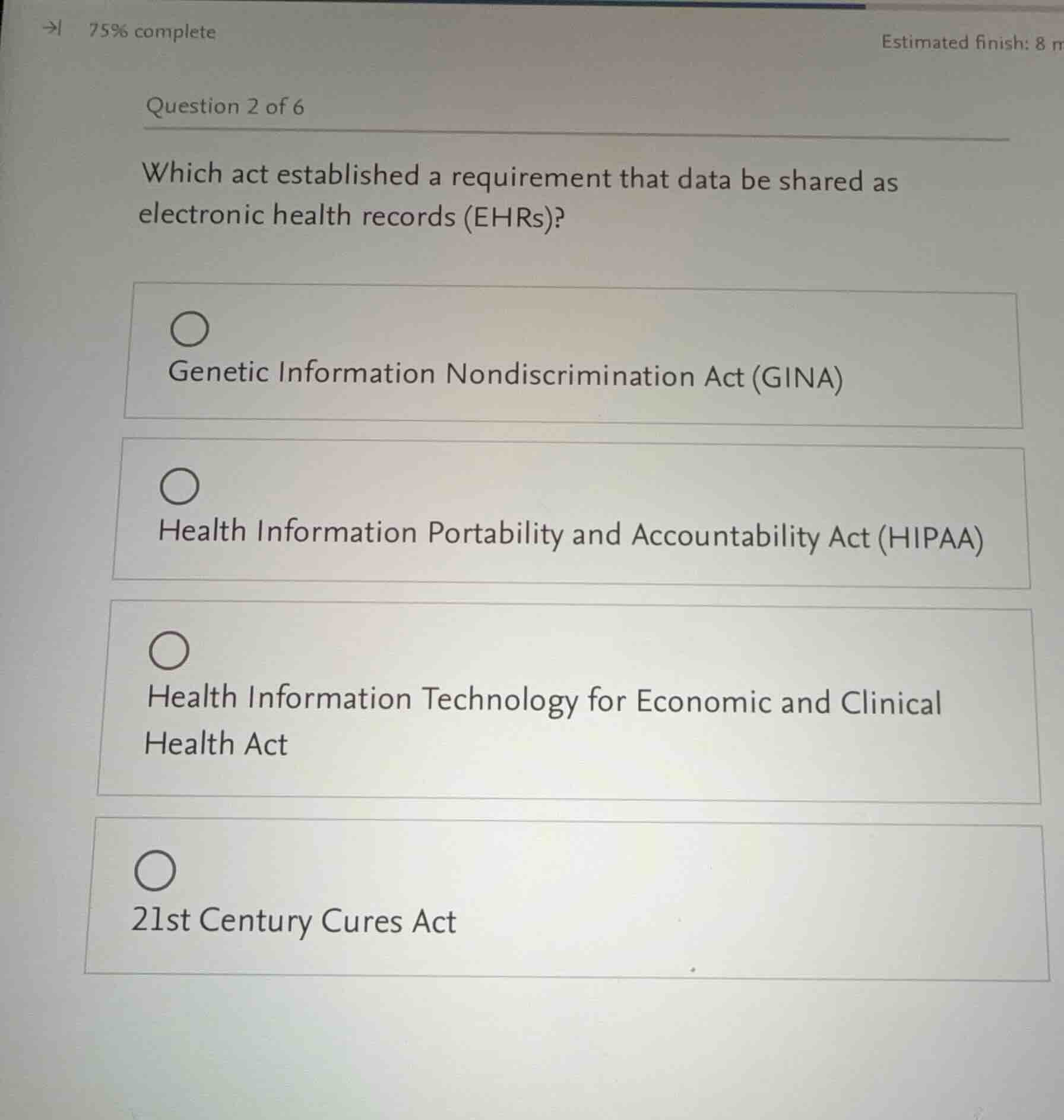 question 2 of 6 which act established a requirement that data be shared…