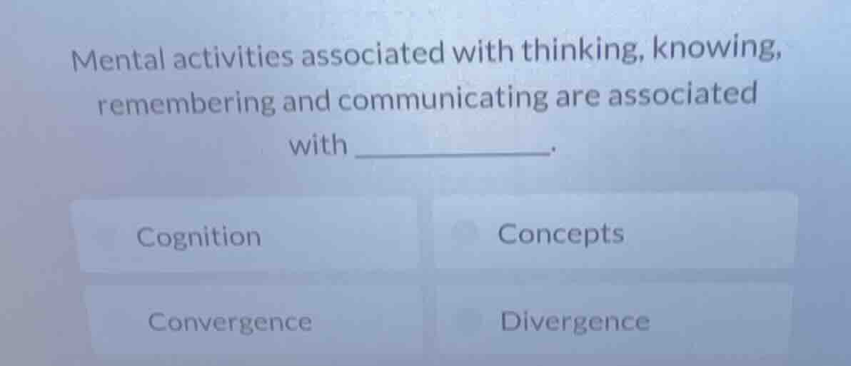 mental activities associated with thinking, knowing, remembering and co…