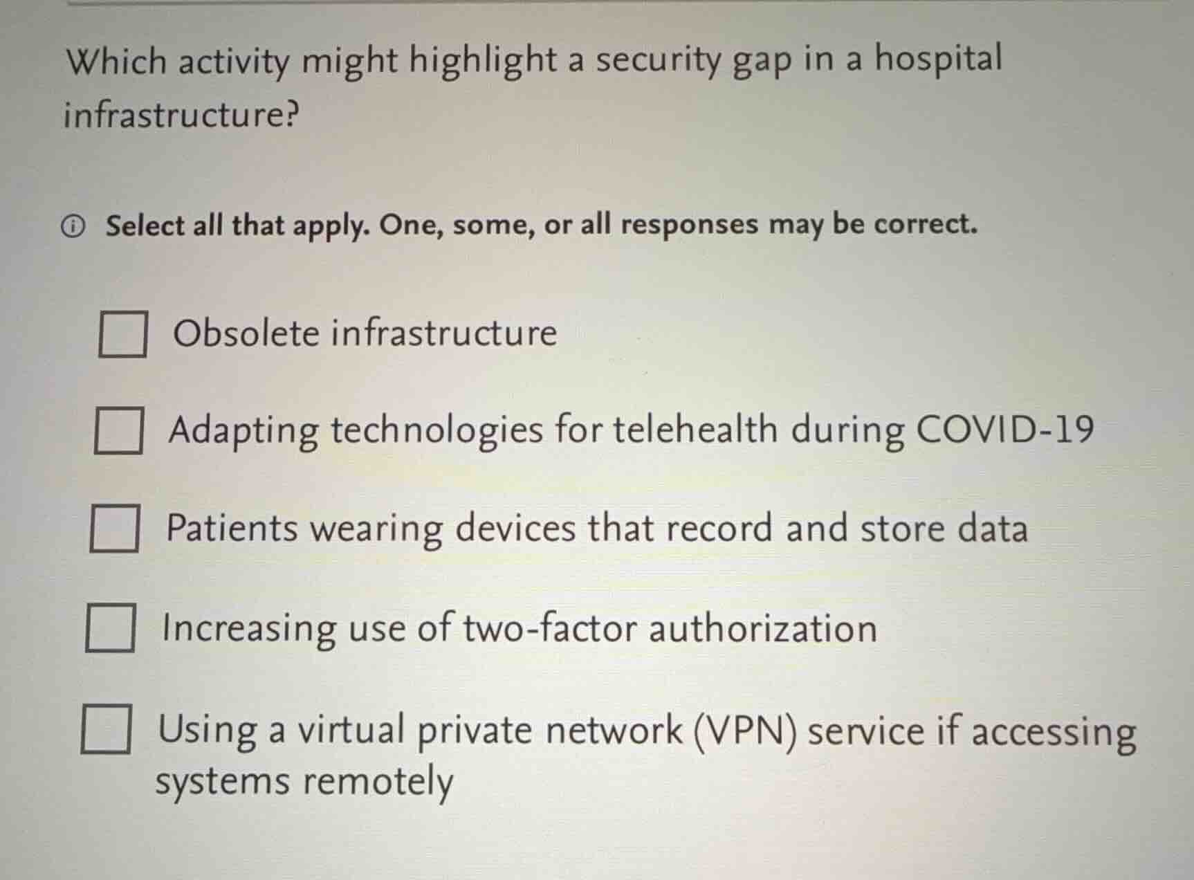 which activity might highlight a security gap in a hospital infrastruct…
