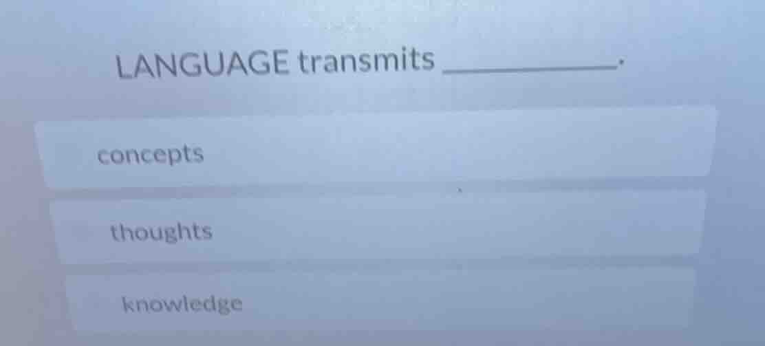 language transmits ______. concepts thoughts knowledge