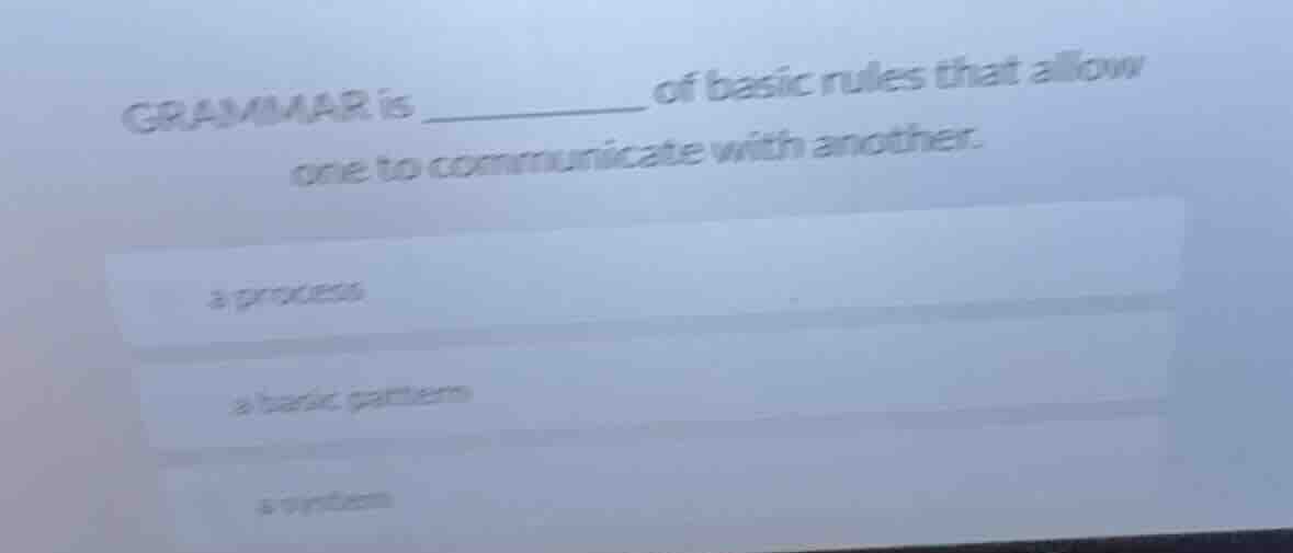 grammar is ______ of basic rules that allow one to communicate with ano…