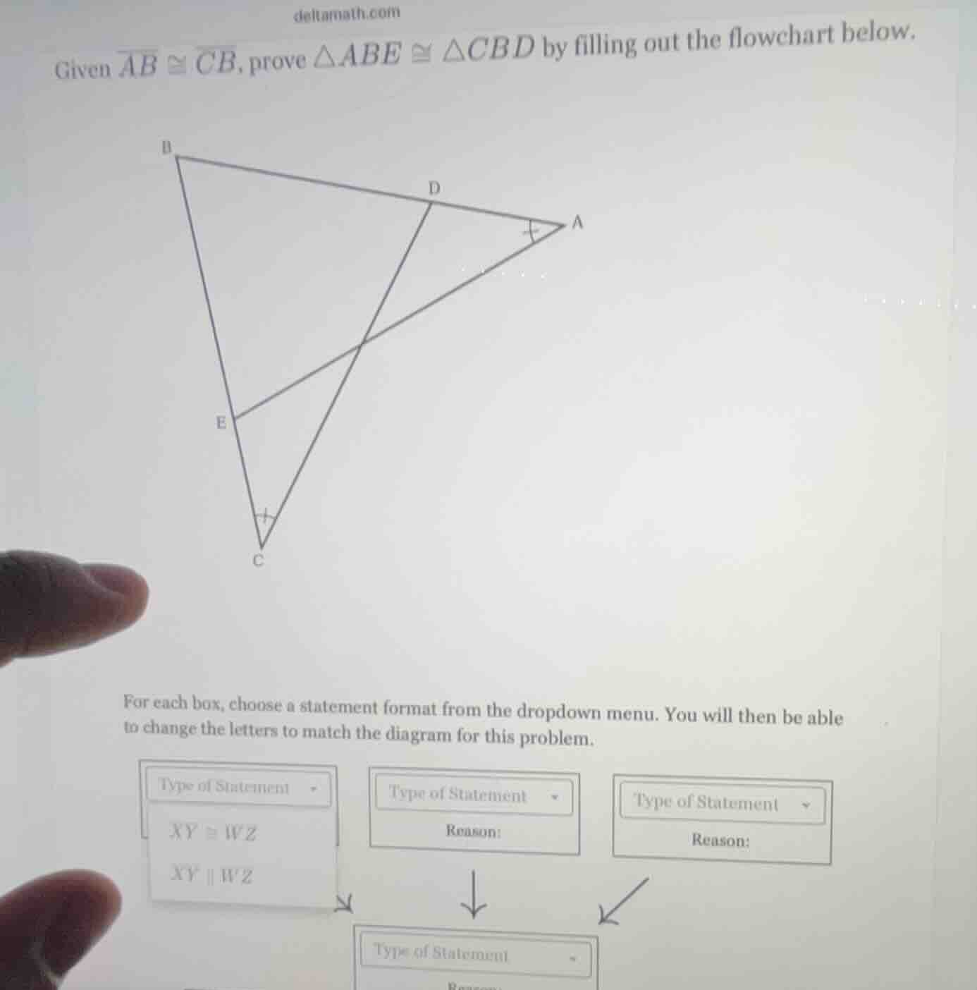 given \\(\\overline{ab} \\cong \\overline{cb}\\), prove \\(\\triangle a…