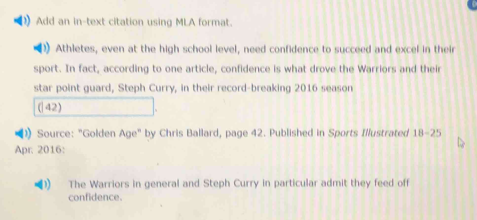 add an in - text citation using mla format. athletes, even at the high …