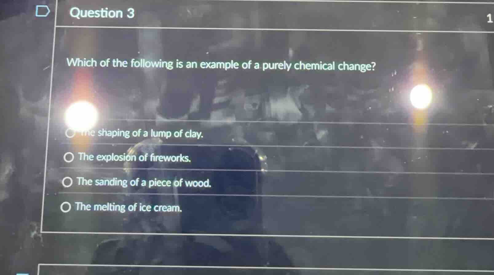 question 3 which of the following is an example of a purely chemical ch…