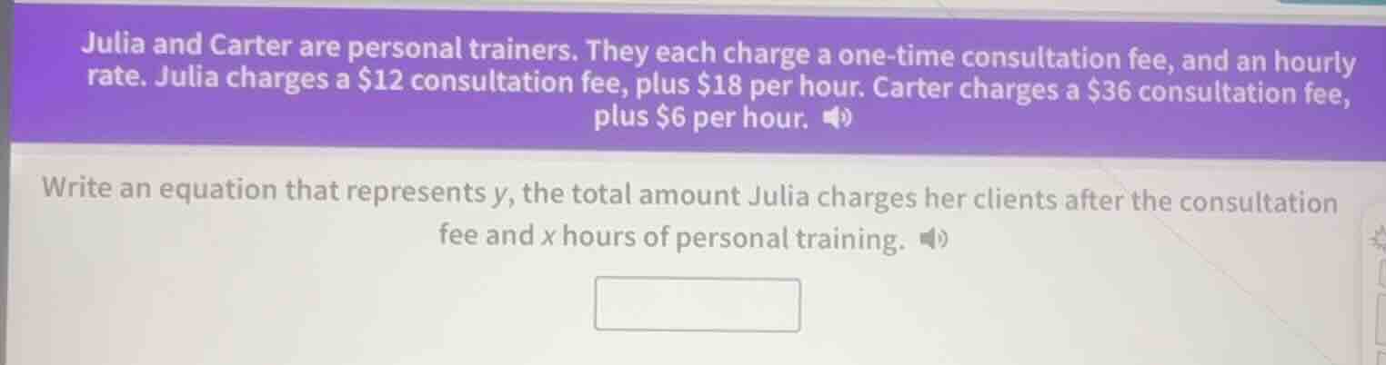 julia and carter are personal trainers. they each charge a one - time c…