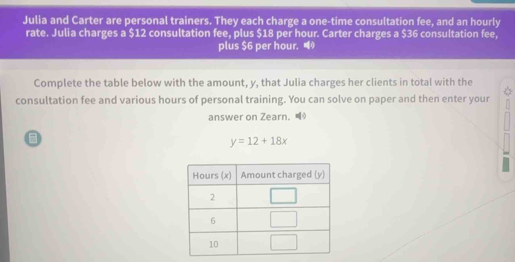 julia and carter are personal trainers. they each charge a one - time c…