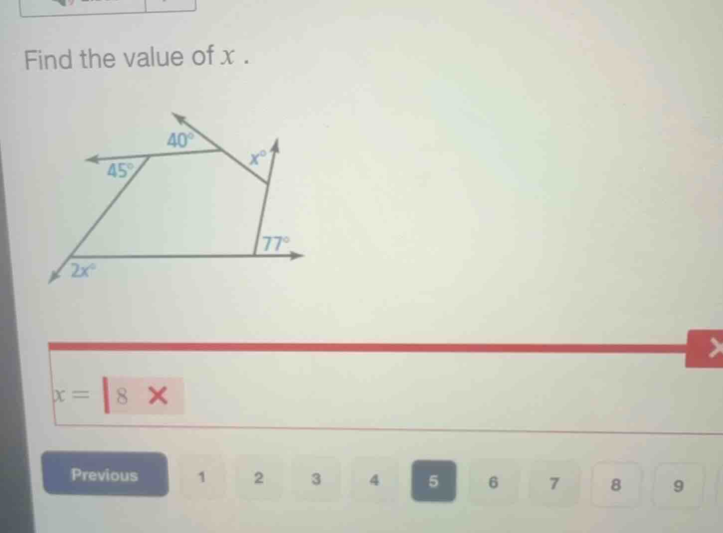 find the value of x . x = 8 ×