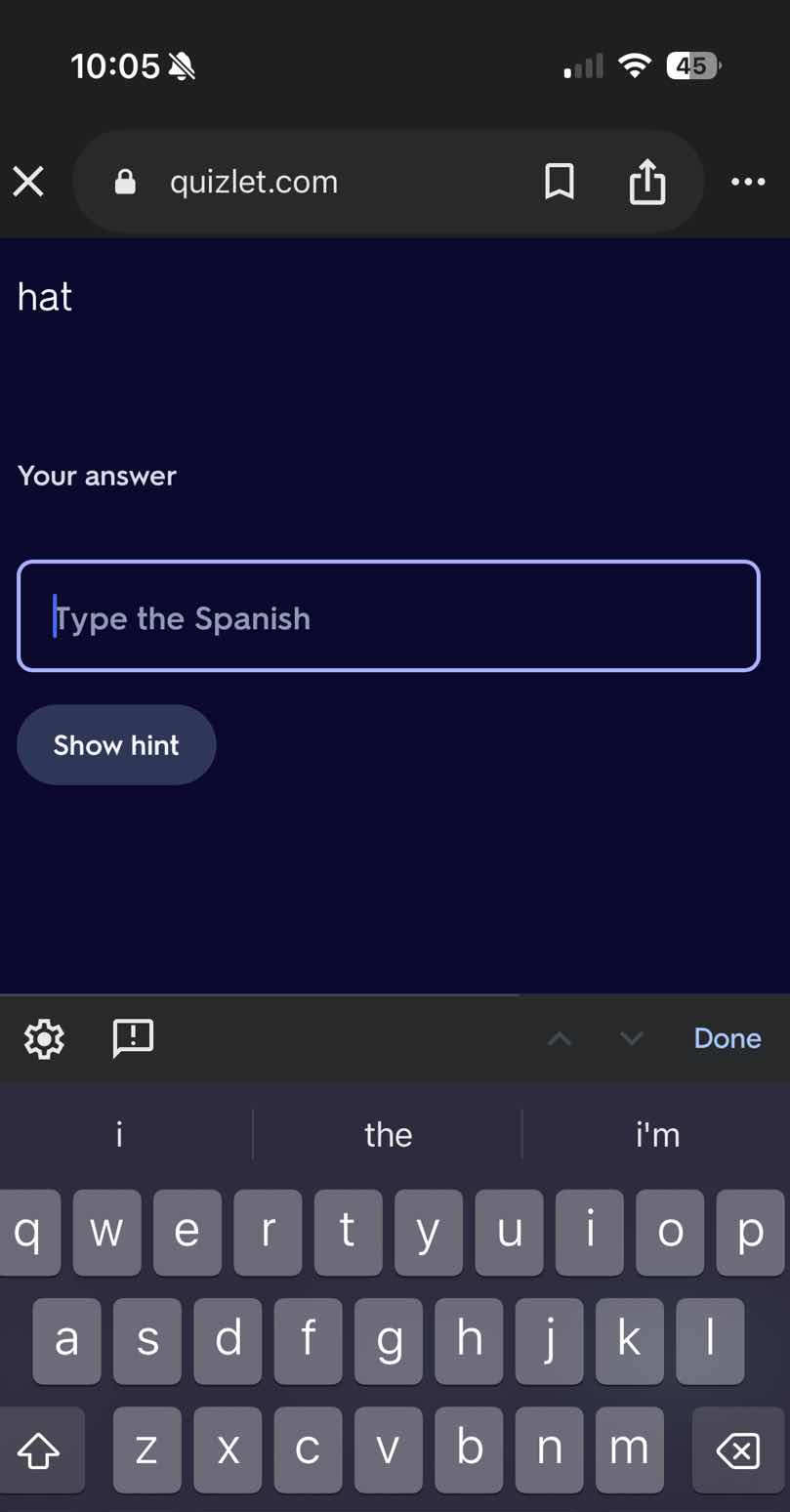 hat your answer type the spanish show hint