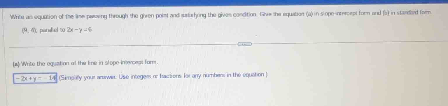 write an equation of the line passing through the given point and satis…