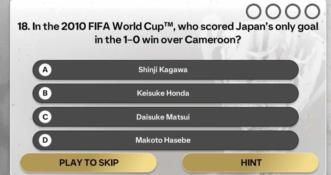 18. in the 2010 fifa world cup™, who scored japan’s only goal in the 1-…