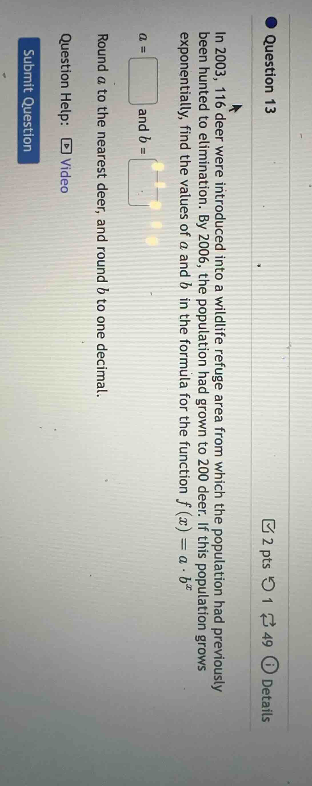 in 2003, 116 deer were introduced into a wildlife refuge area from whic…