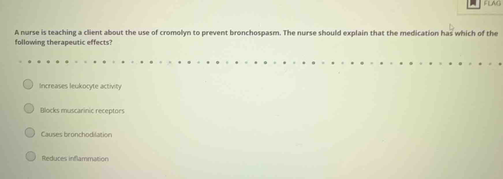 a nurse is teaching a client about the use of cromolyn to prevent bronc…