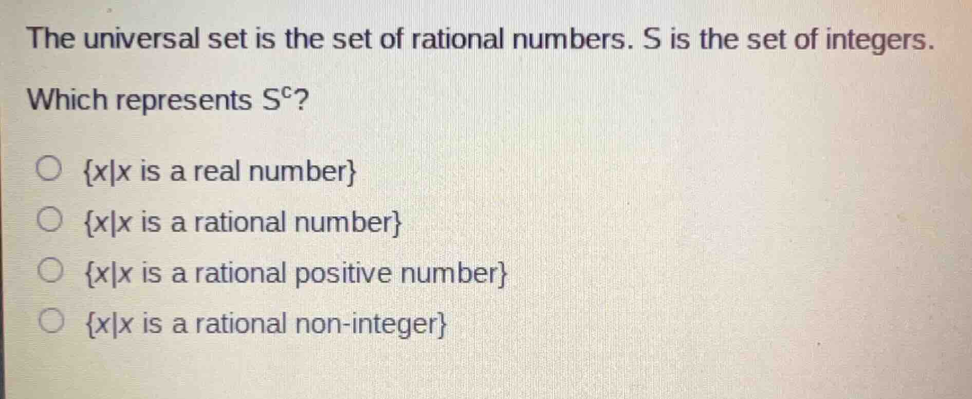 the universal set is the set of rational numbers. s is the set of integ…