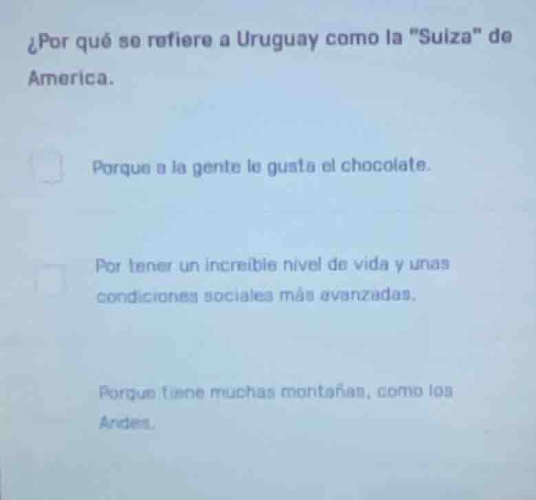 ¿por qué se refiere a uruguay como la \suiza\ de america. porque a la g…