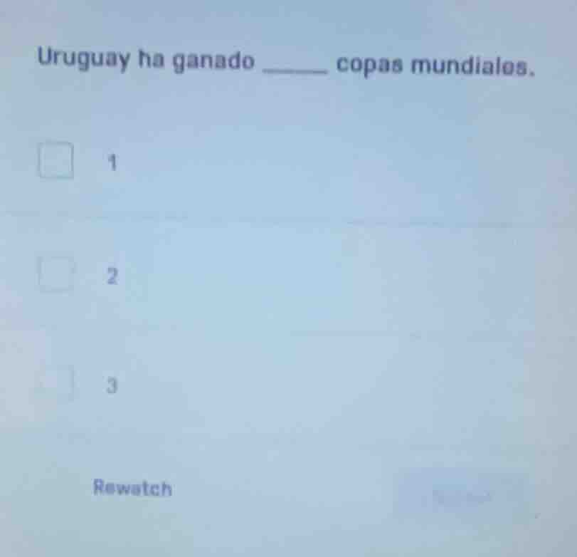 uruguay ha ganado ______ copas mundiales. 1 2 3 rewatch