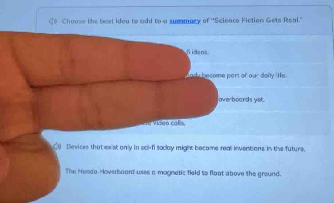 choose the best idea to add to a summary of \science fiction gets real.…