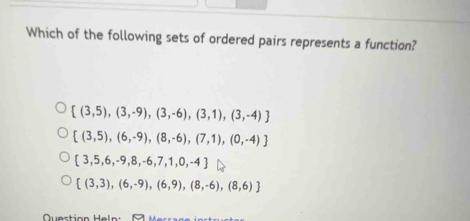 which of the following sets of ordered pairs represents a function? { (…