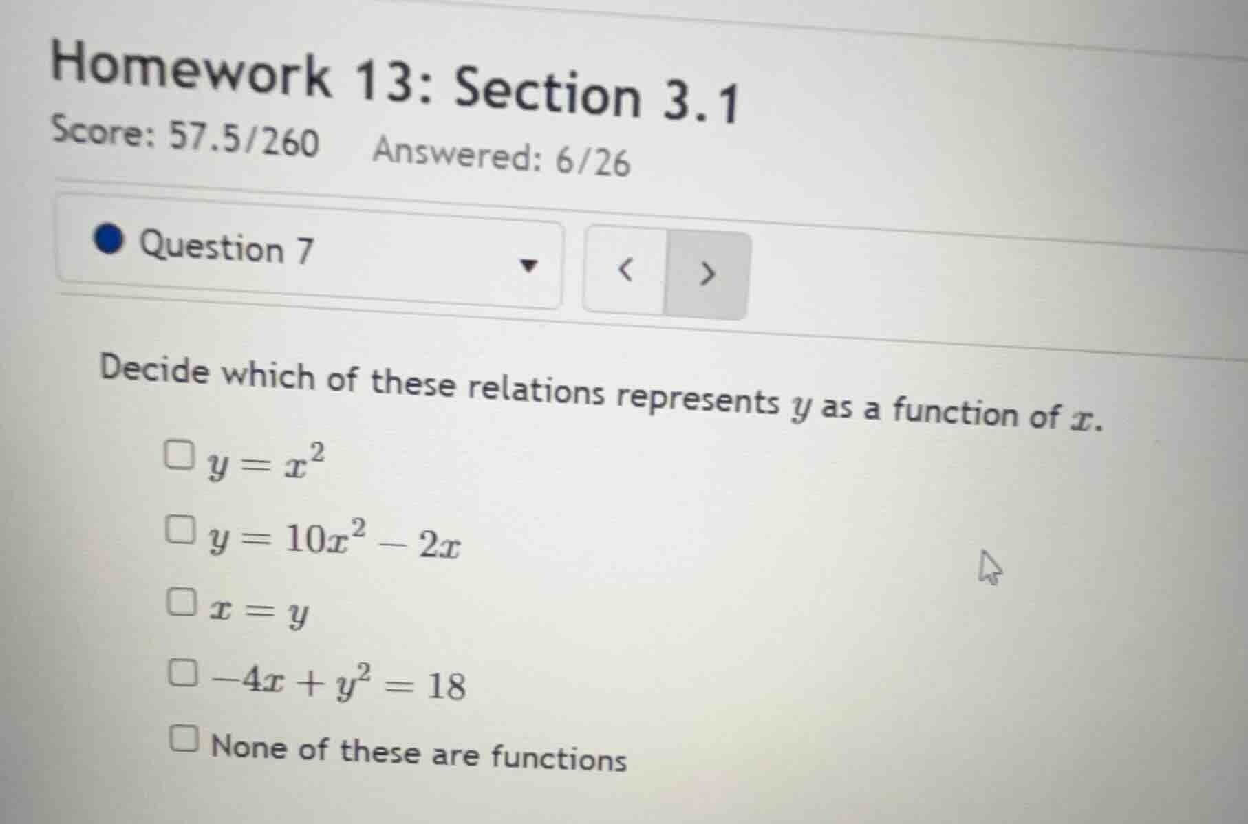 homework 13: section 3.1 score: 57.5/260 answered: 6/26 question 7 deci…