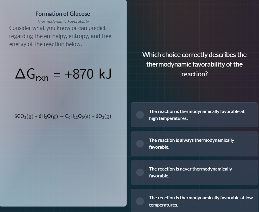 formation of glucose thermodynamic favorability consider what you know …