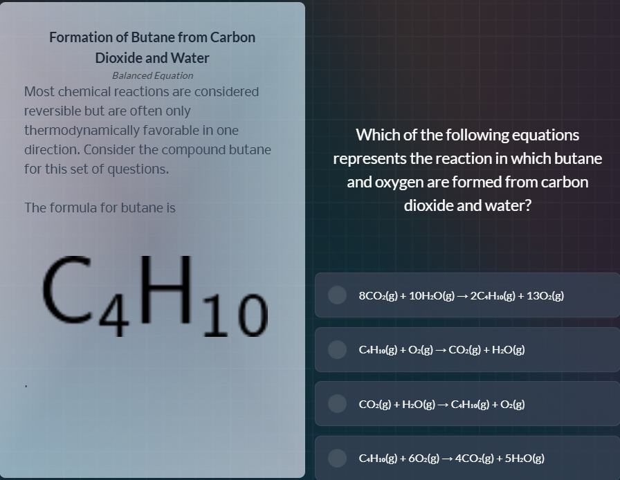 formation of butane from carbon dioxide and water balanced equation mos…