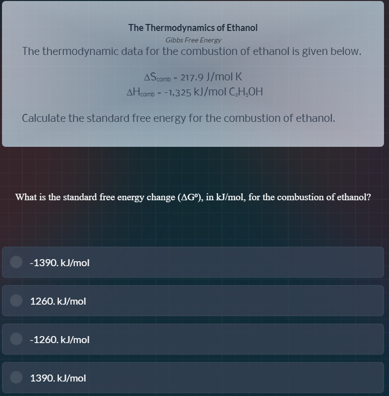 the thermodynamics of ethanol gibbs free energy the thermodynamic data …
