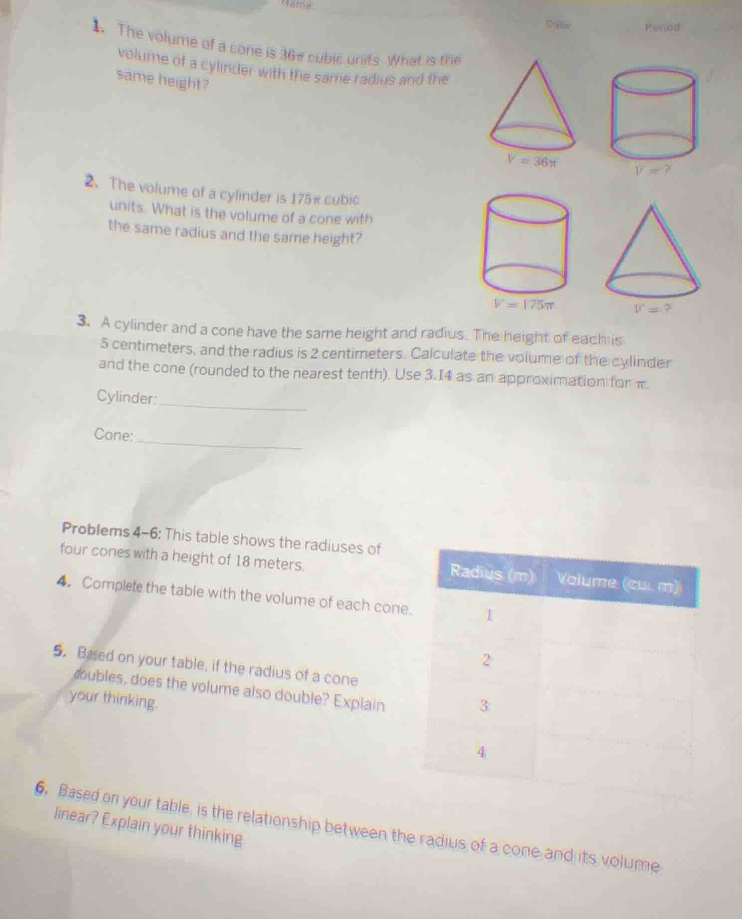 1. the volume of a cone is 36π cubic units. what is the volume of a cyl…