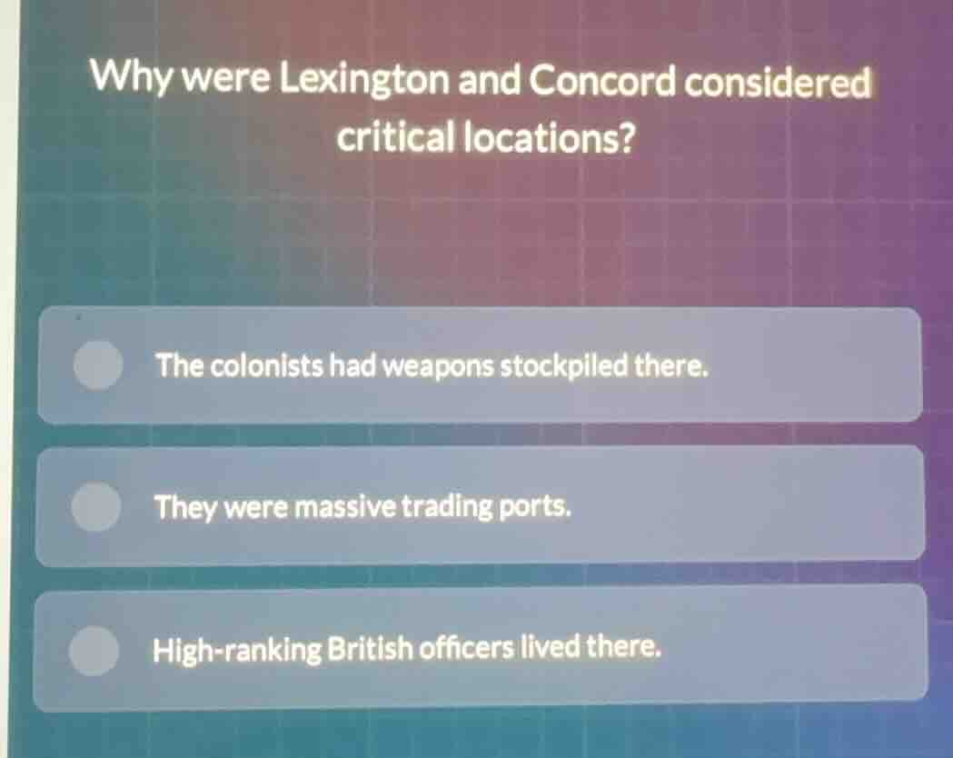 why were lexington and concord considered critical locations? the colon…