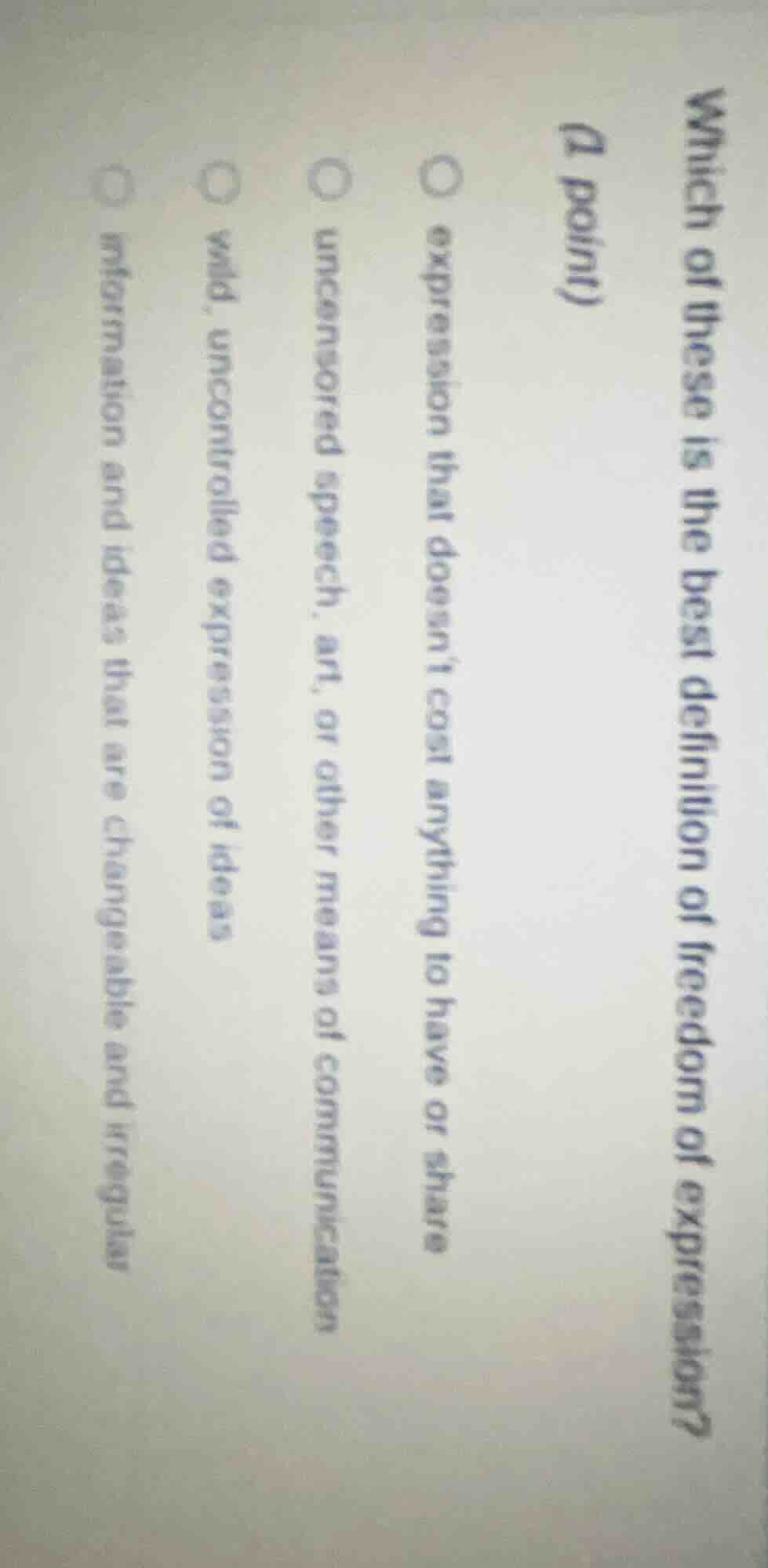 which of these is the best definition of freedom of expression? (1 poin…