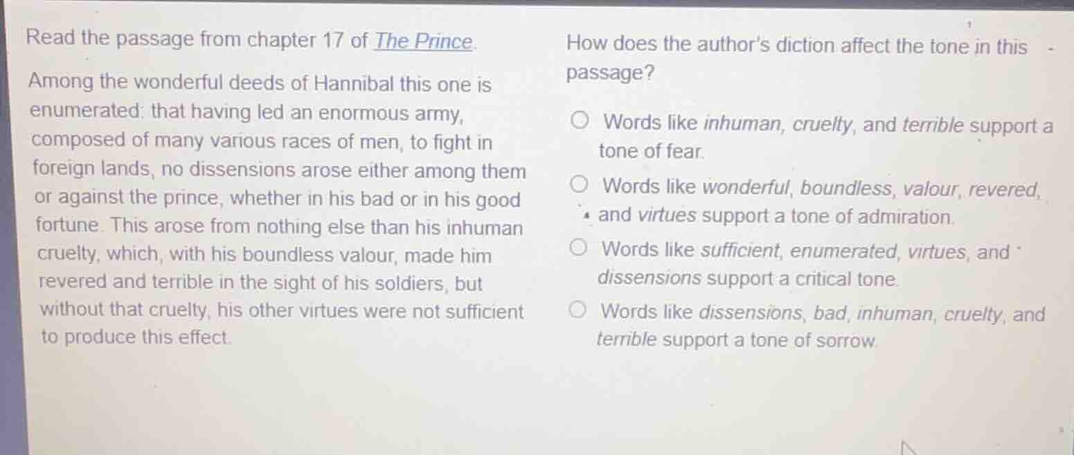 read the passage from chapter 17 of the prince. among the wonderful dee…