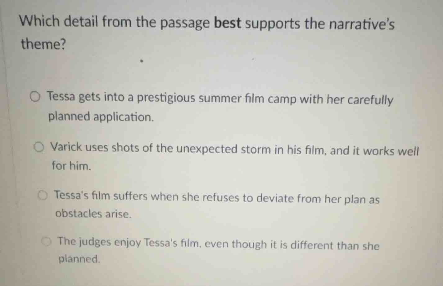 which detail from the passage best supports the narrative’s theme? tess…