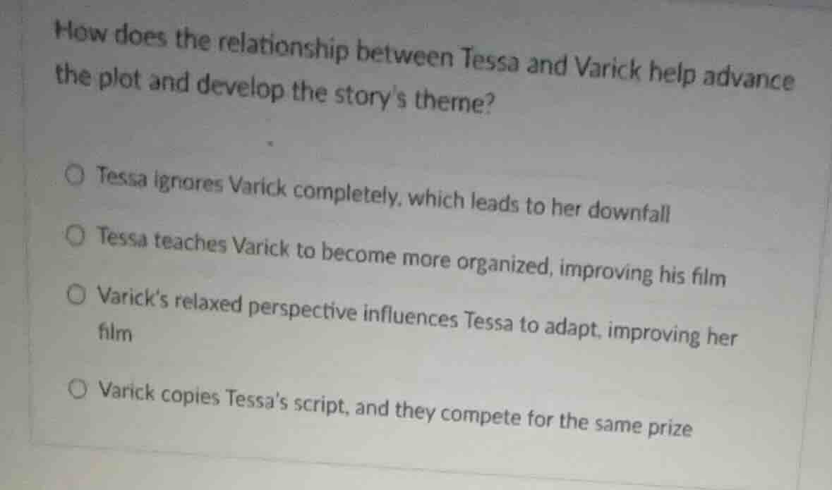 how does the relationship between tessa and varick help advance the plo…