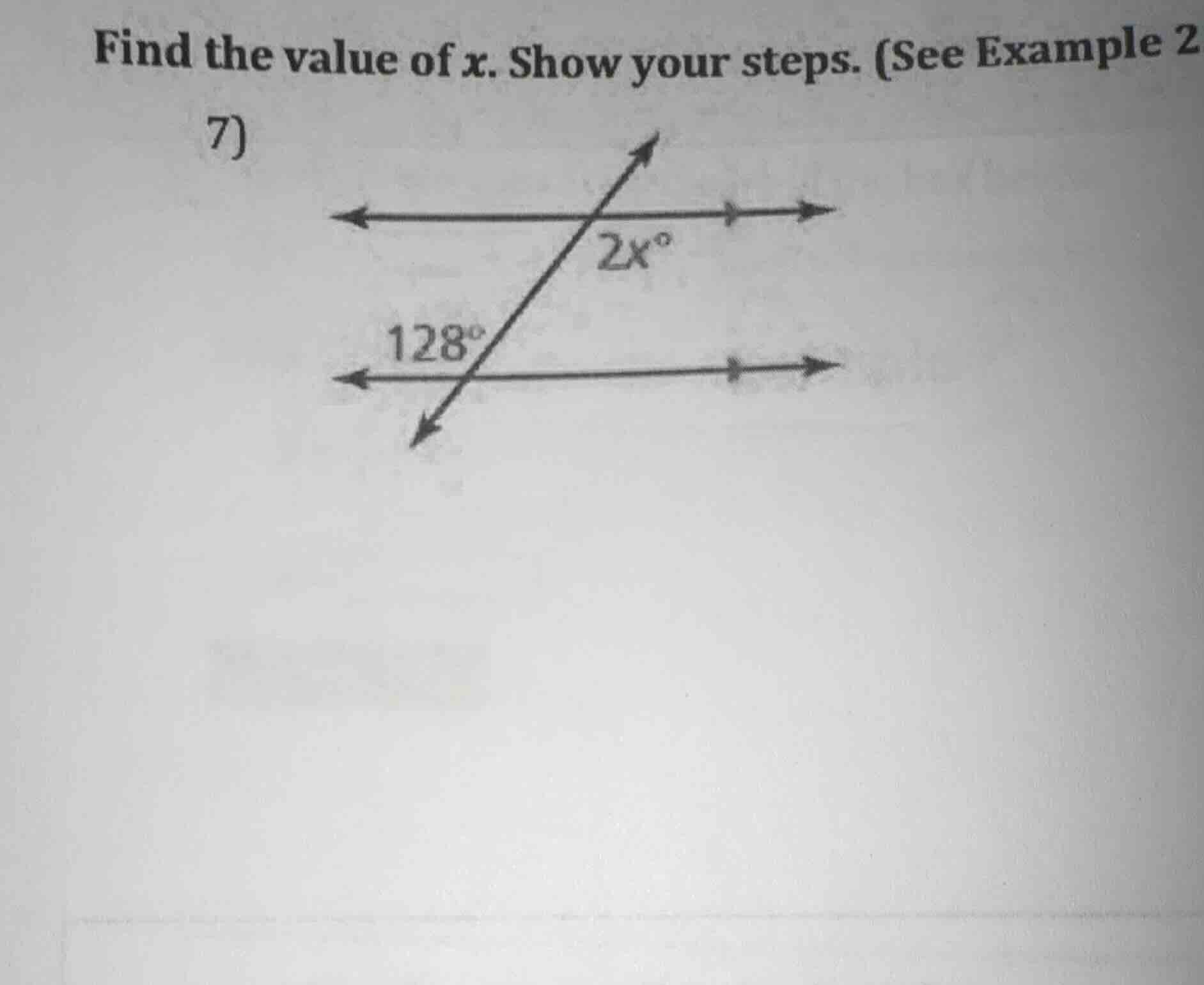 find the value of x. show your steps. (see example 27)