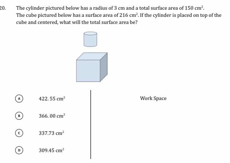 20. the cylinder pictured below has a radius of 3 cm and a total surfac…