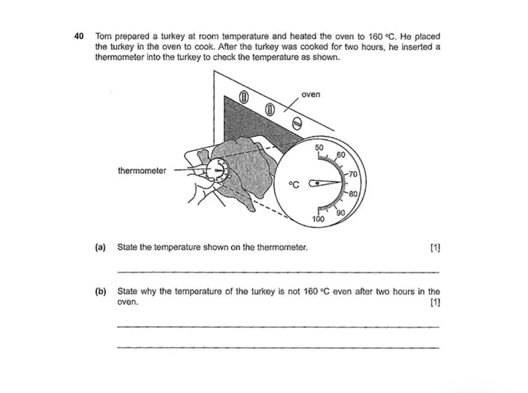 40 tom prepared a turkey at room temperature and heated the oven to 160…