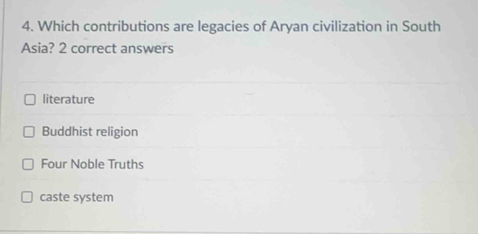 4. which contributions are legacies of aryan civilization in south asia…