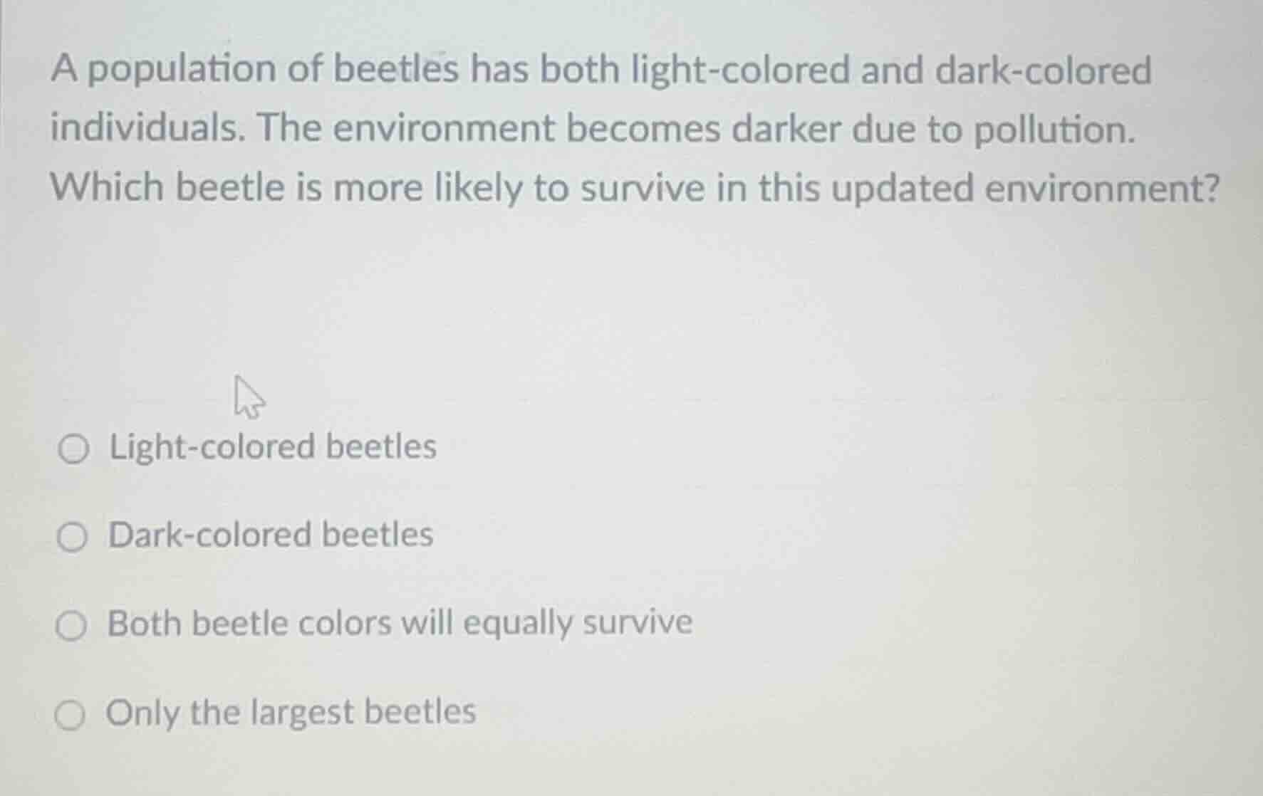 a population of beetles has both light - colored and dark - colored ind…