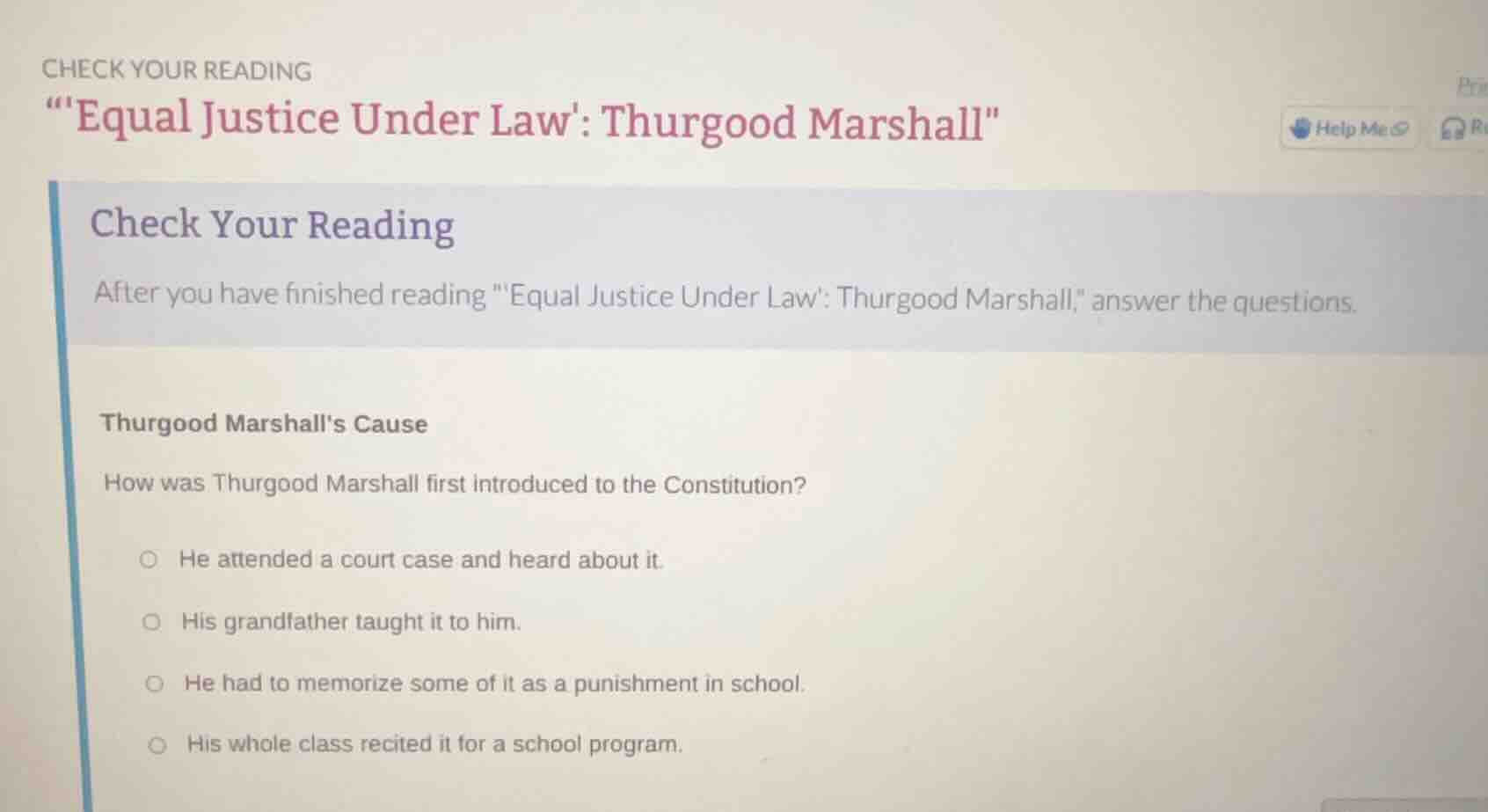 check your reading \equal justice under law: thurgood marshall\ check y…
