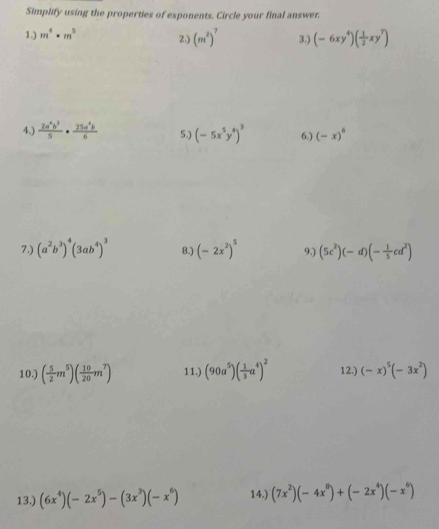 simplify using the properties of exponents. circle your final answer. 1…
