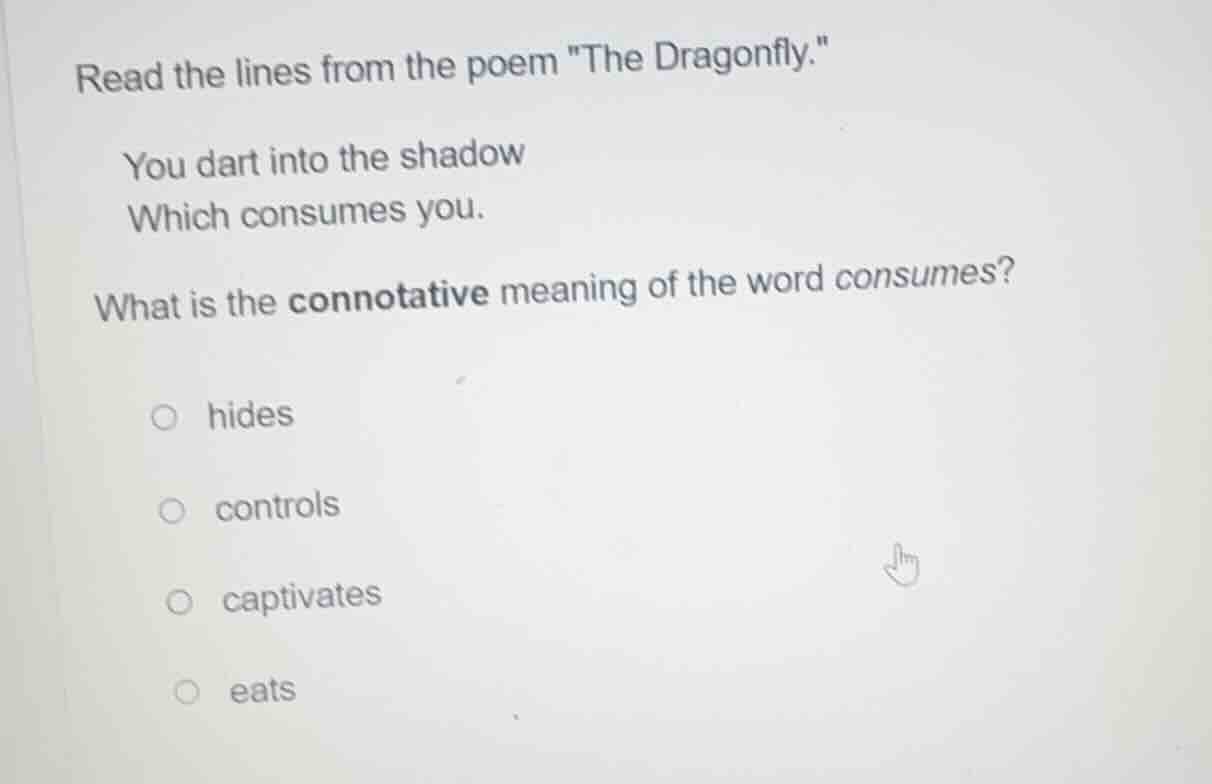 read the lines from the poem \the dragonfly.\ you dart into the shadow …